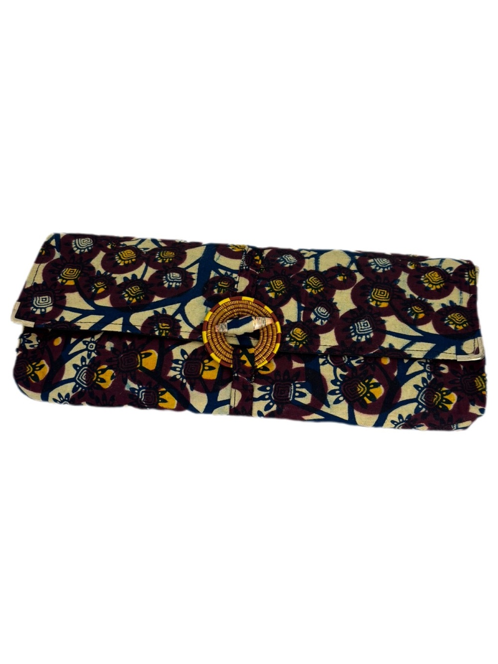 Rwandan Handcrafted Kitenge Fabric Envelope Clutch Basket Woven Buckle